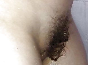Wife shaving her hairy bush