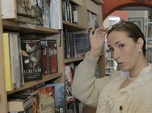 British slut Paige gets fucked in the bookstore in stockings